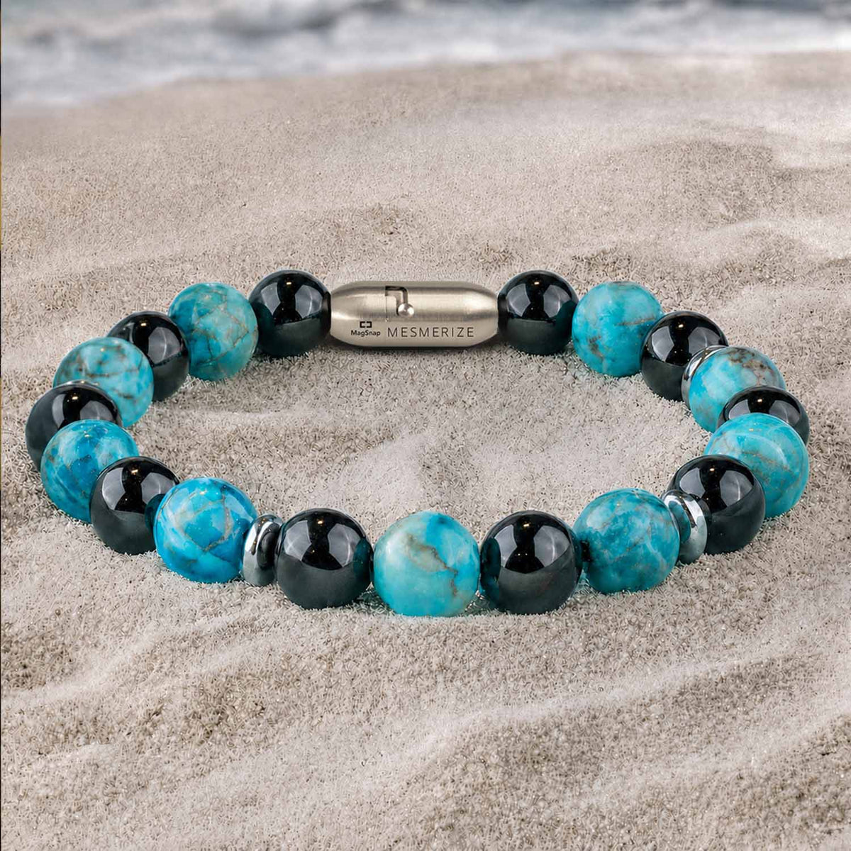 Harmonic African Turquoise & Black Obsidian Natural Stone Bracelet with Magsnap 2