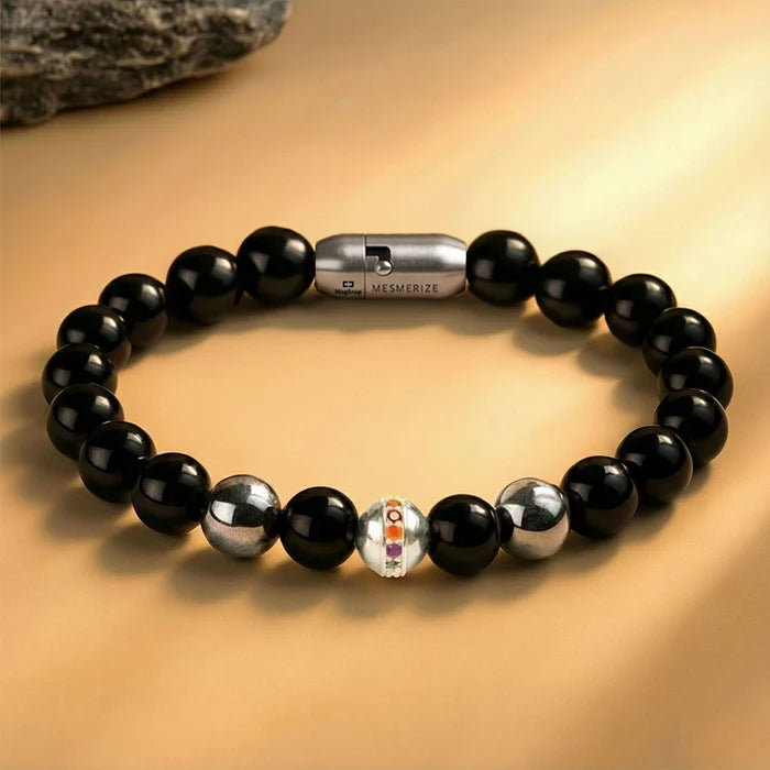925 Sterling Silver 7 Chakra And Hematite Natural Stone Bracelet With MagSnap2