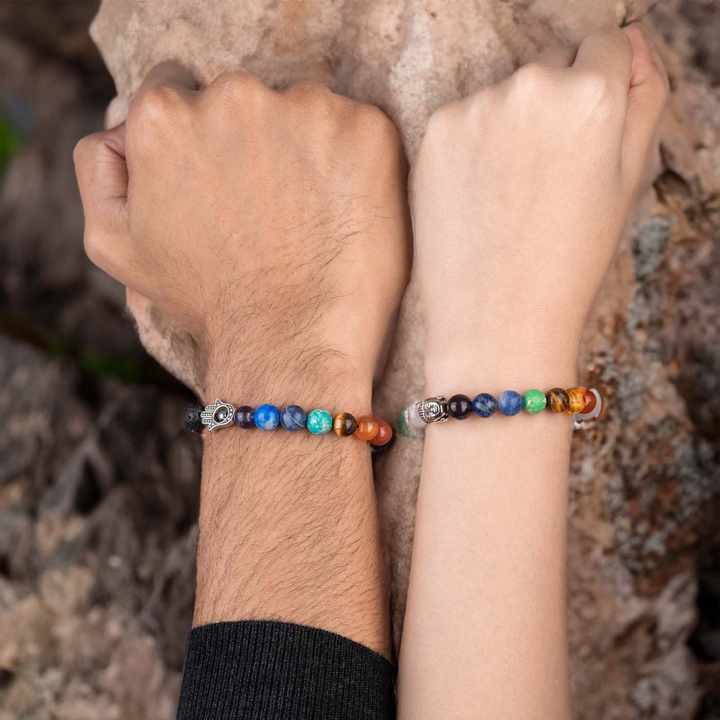 Mystigrey Black Agate Mat Bead Bracelet - Natural Gemstone Energy Bracelet For Men & Women | Adjustable Elastic Protection Bracelet