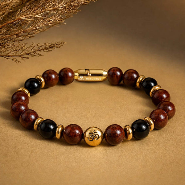 925 Sterling Silver Sacred Om Natural Stone Bracelet with MagSnap2