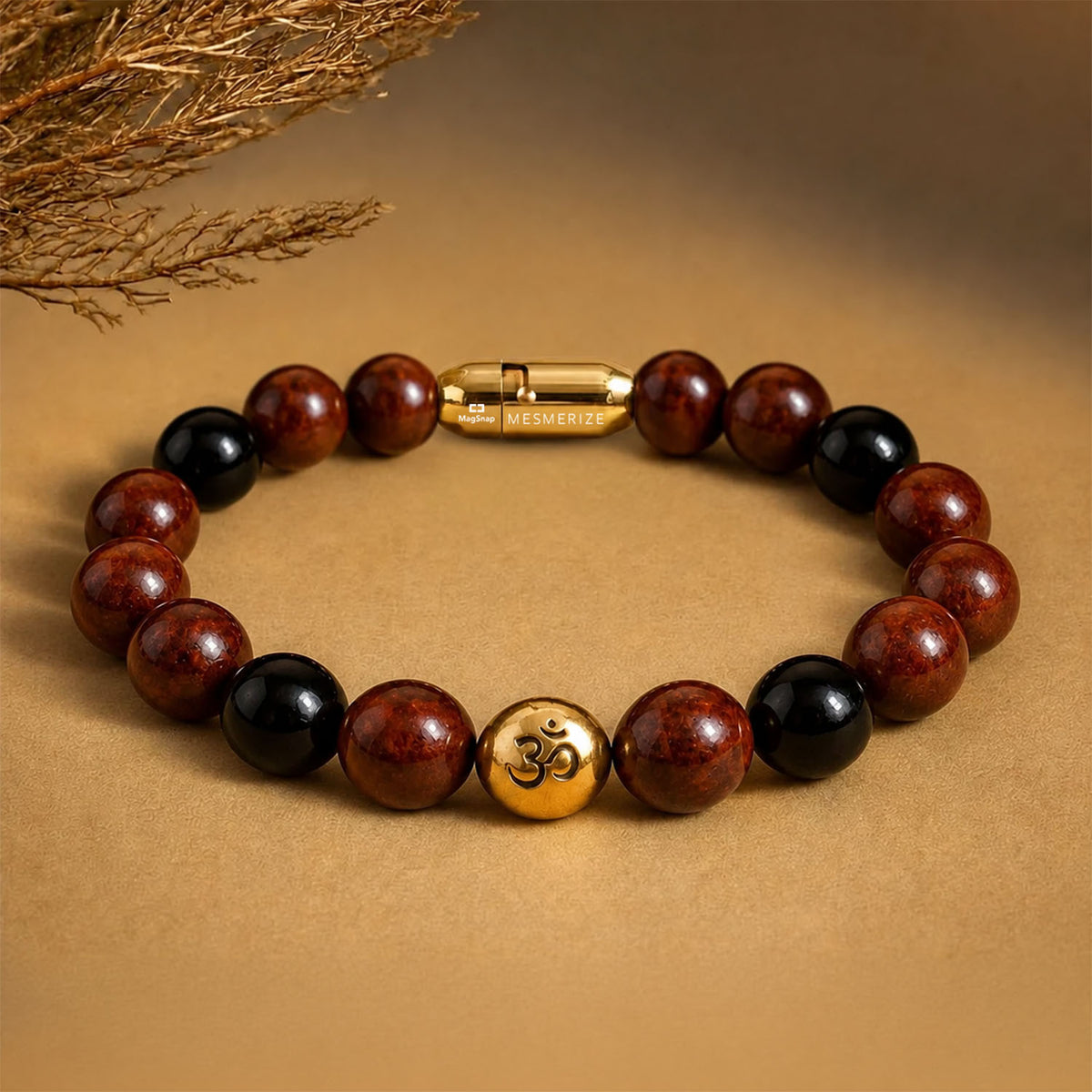 925 Sterling Silver Sacred Om Natural Stone Bracelet with MagSnap2