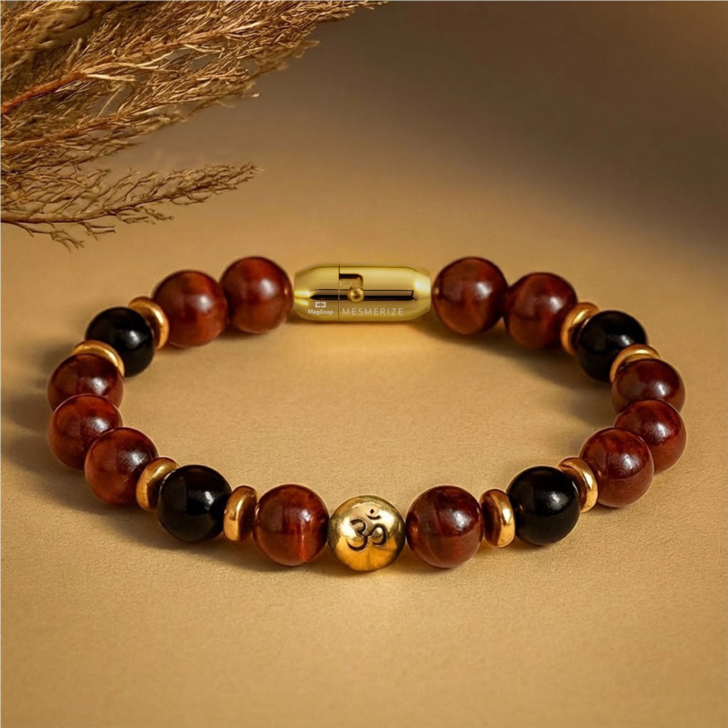 925 Sterling Silver Sacred Om Natural Stone Bracelet with MagSnap2