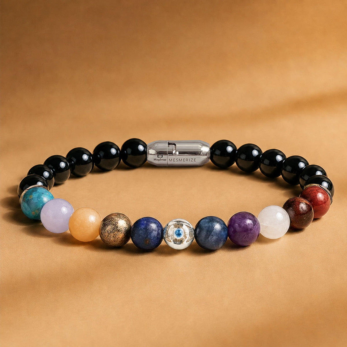 925 Sterling Silver Super 11 Chakra Natural Stone Bracelet With MagSnap2