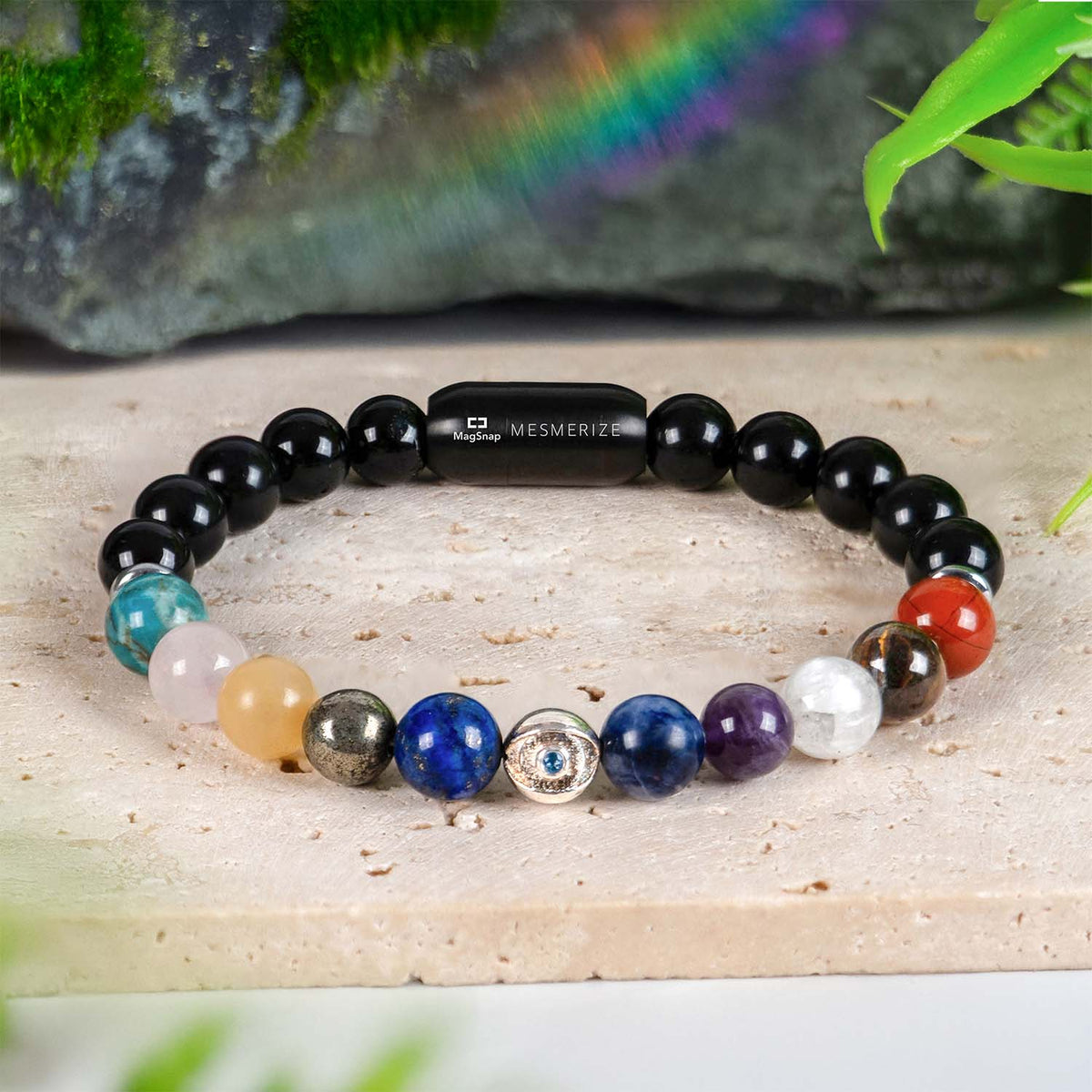 925 Sterling Silver Super 11 Chakra Natural Stone Bracelet With MagSnap2