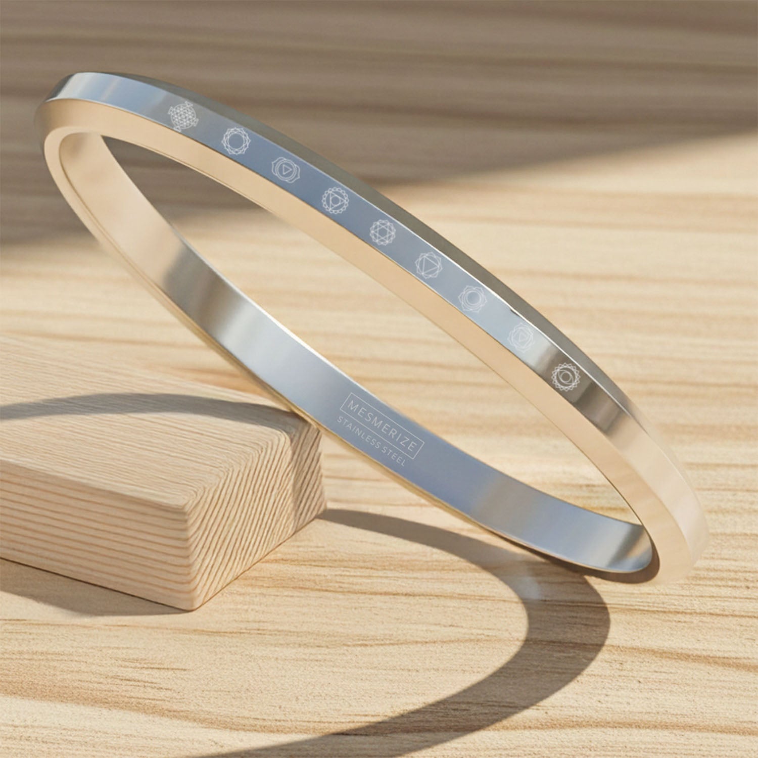 9 Chakra MicroCarved Round Kada Silver