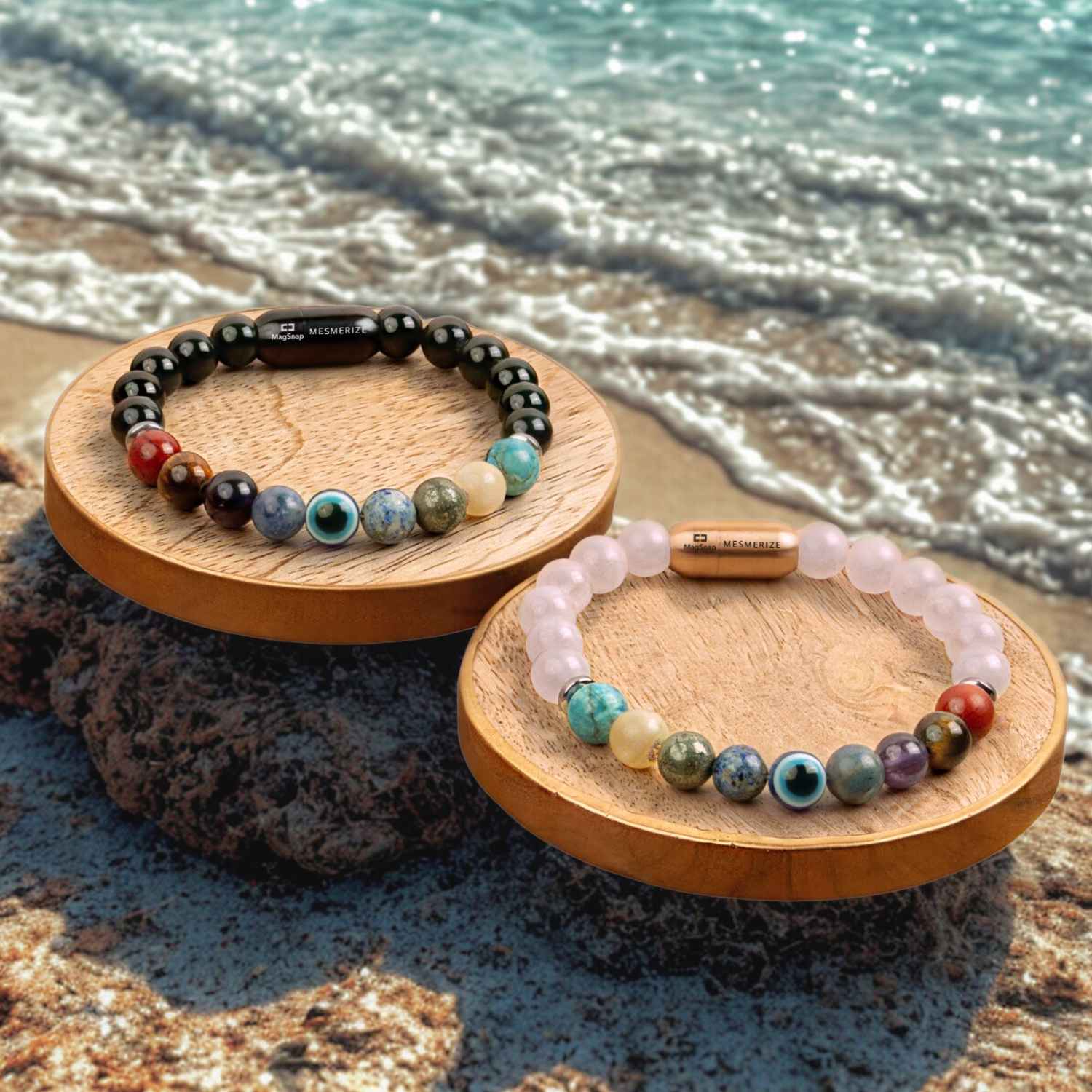 9 Chakra Natural Stone Couple Bracelets with Magsnap2