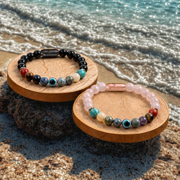 9 Chakra Natural Stone Couple Bracelets with Magsnap2