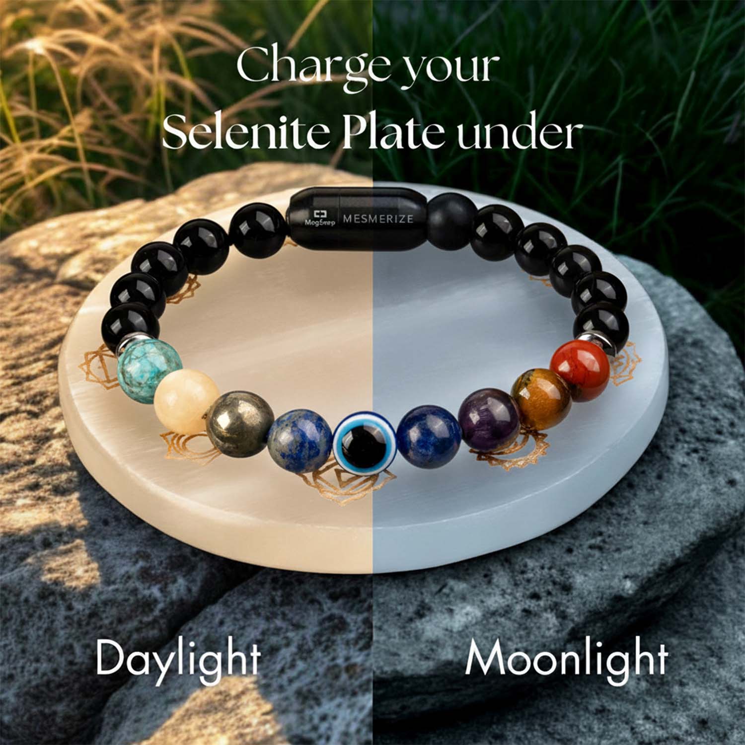 9 Chakra Selenite Charging Plate With Bracelet