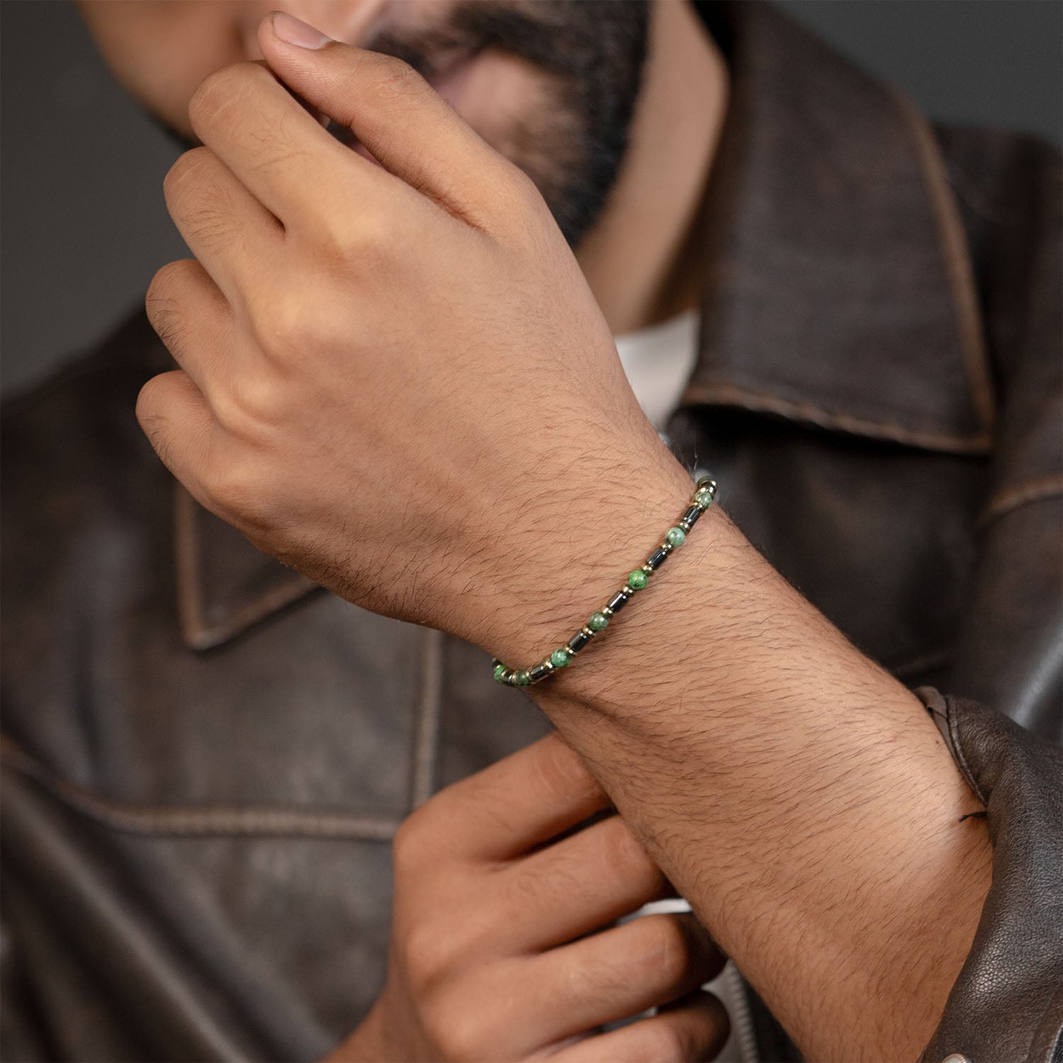 Aeron Hematite & Malachite Adjustable Bracelet