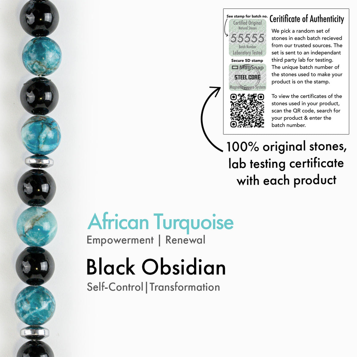 Harmonic African Turquoise & Black Obsidian Natural Stone Bracelet 2