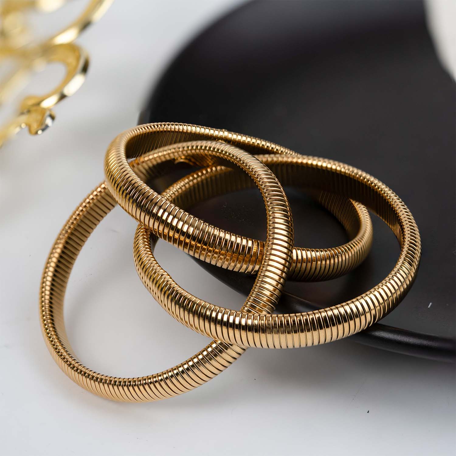 Amara Triple Layered 18k Gold Bangle Bracelet