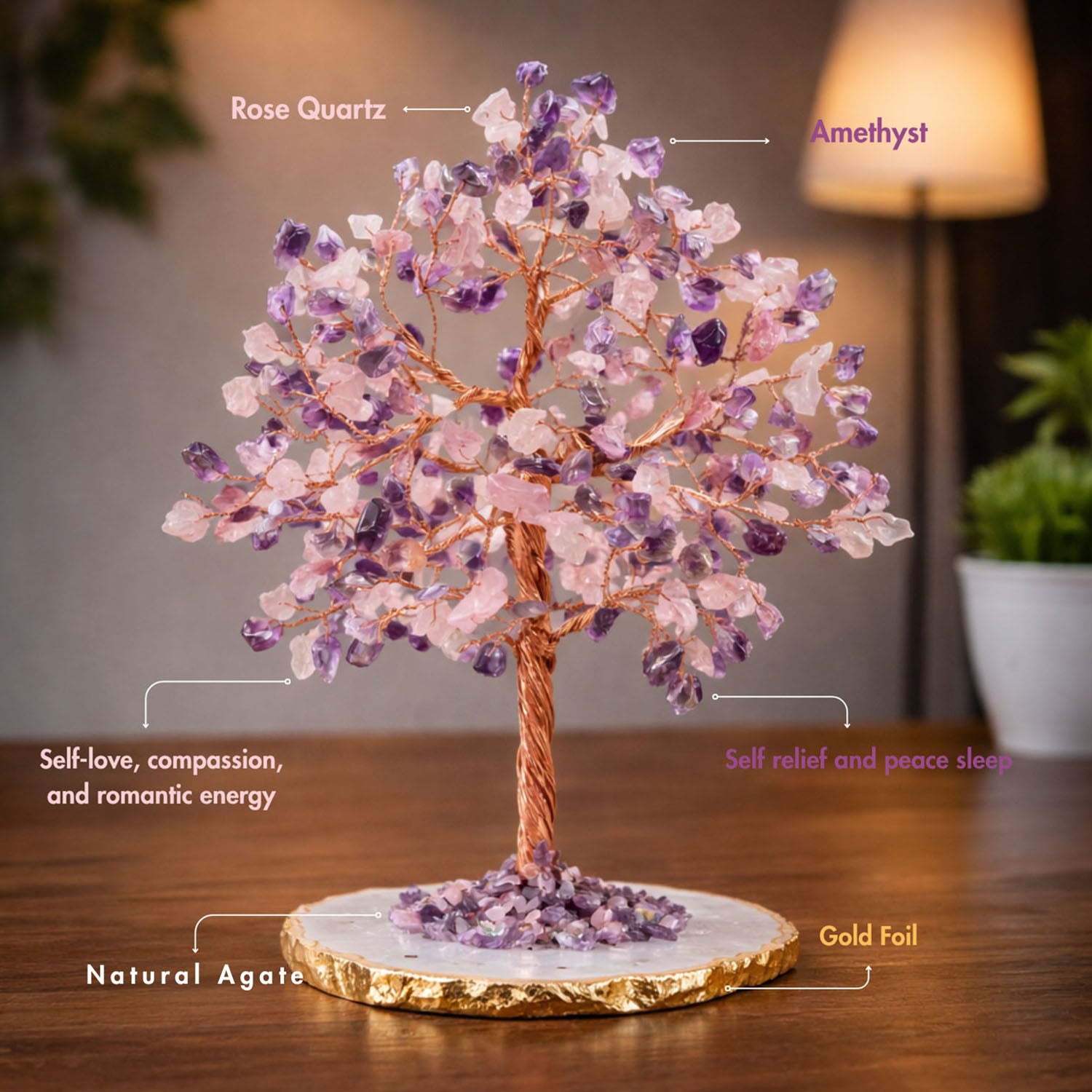 Amethyst & Rose Quartz Combo Tree With Natural Agate Base