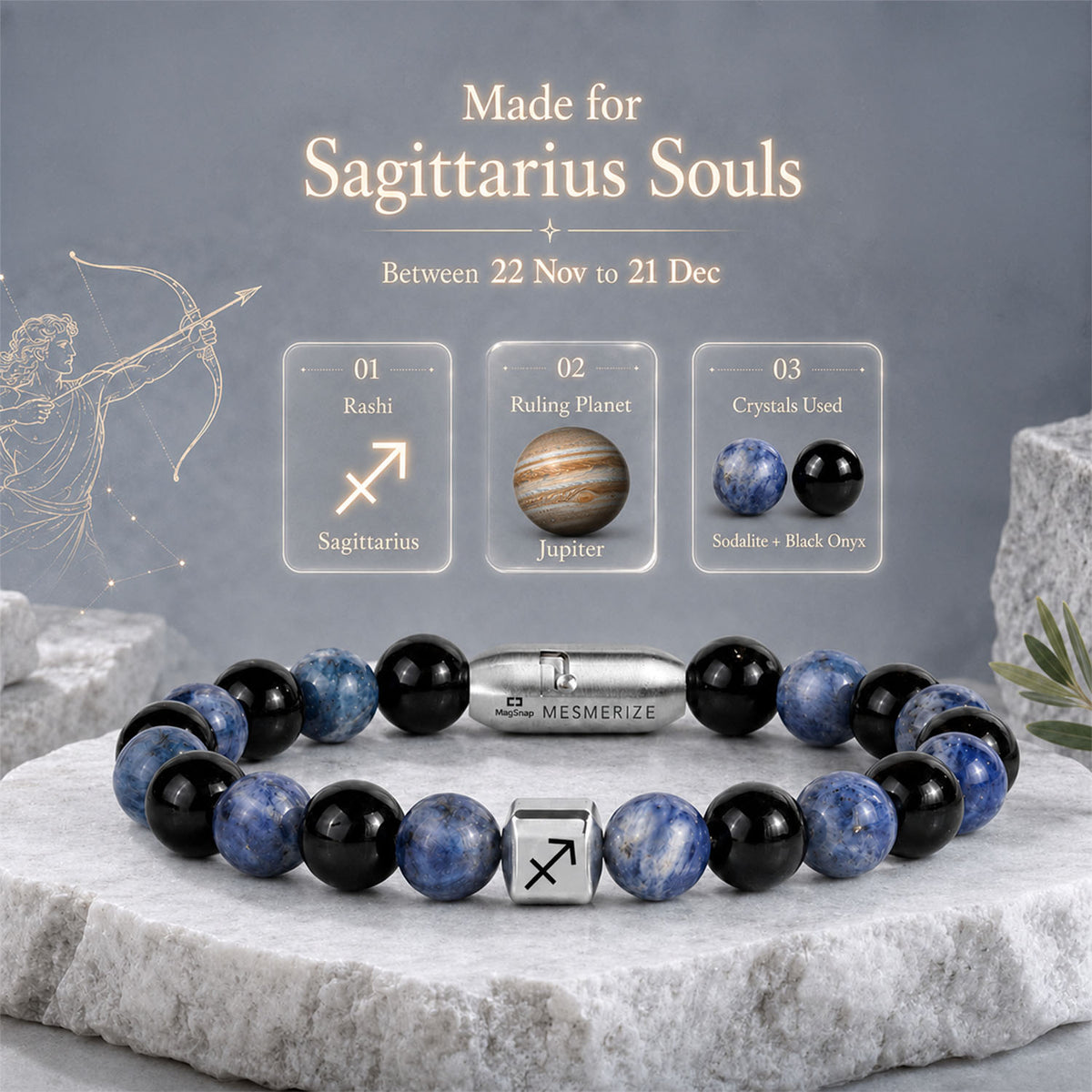 Sagittarius (Dhanu) Zodiac Stone Bracelet with MagSnap 4