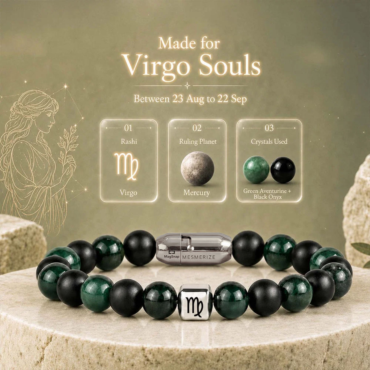 Virgo (Kanya) Zodiac Stone Bracelet with MagSnap 4