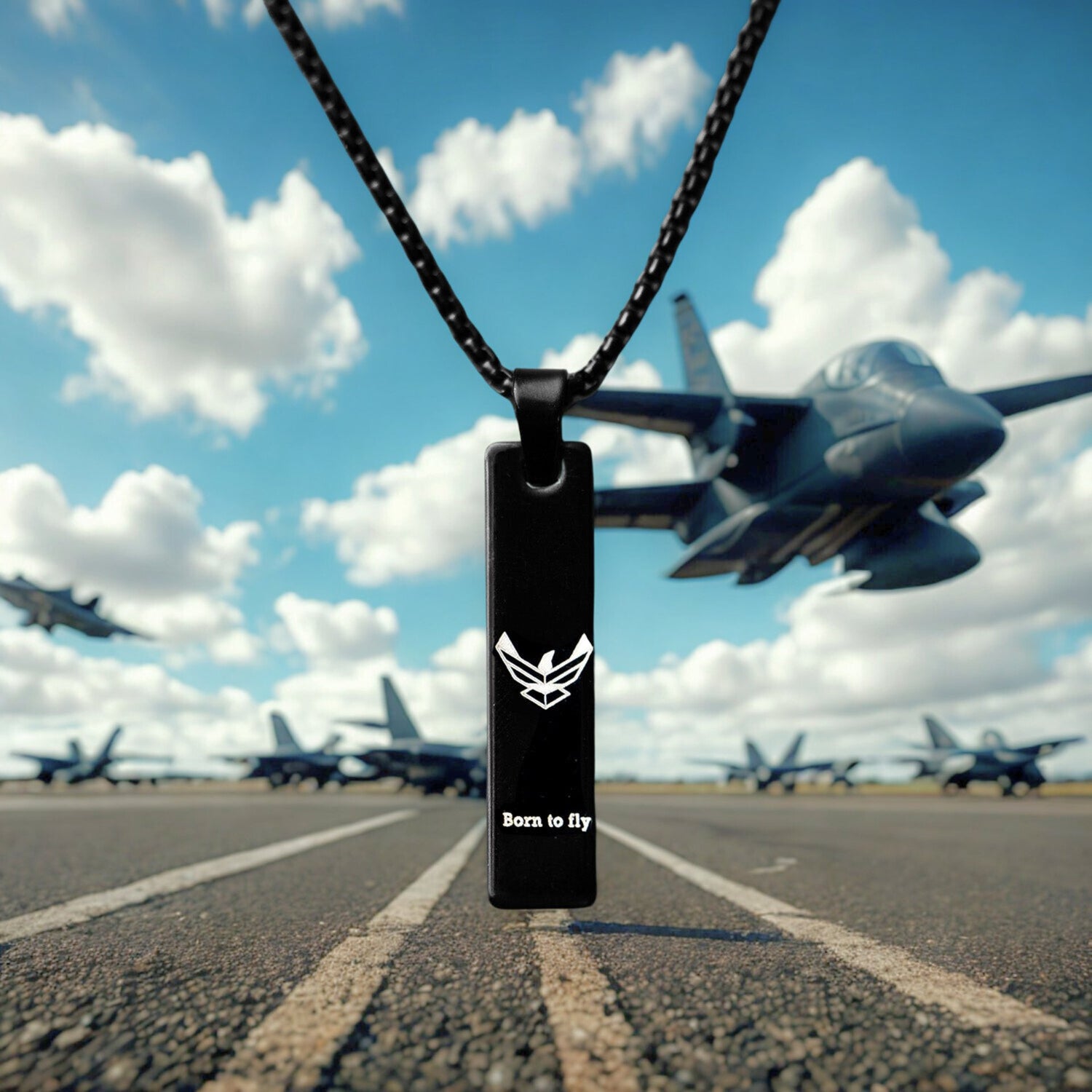 Black Airforce Combat Mini Bar Necklace