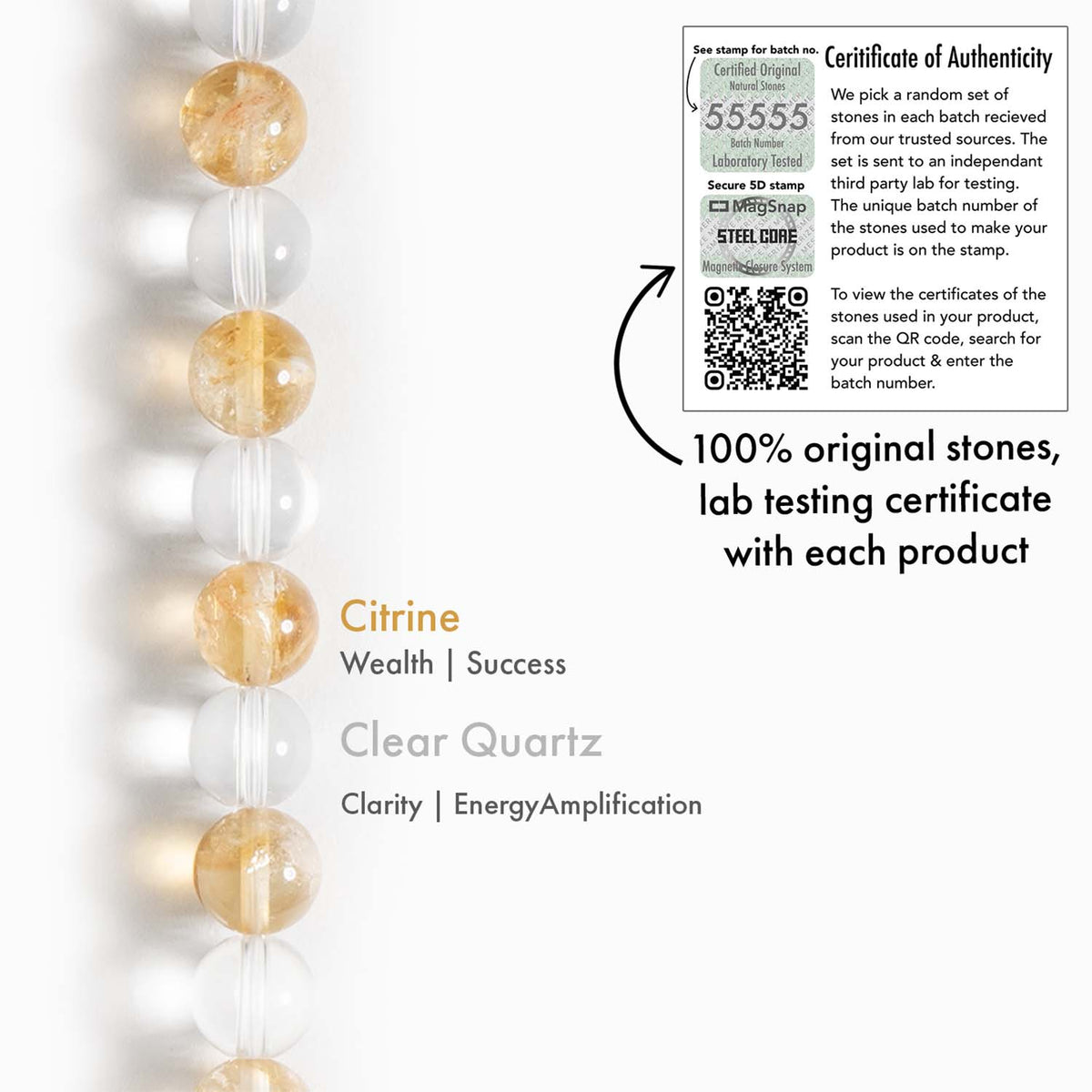 Abundance Citrine and Clear Quartz Natural Stone Bracelet 2