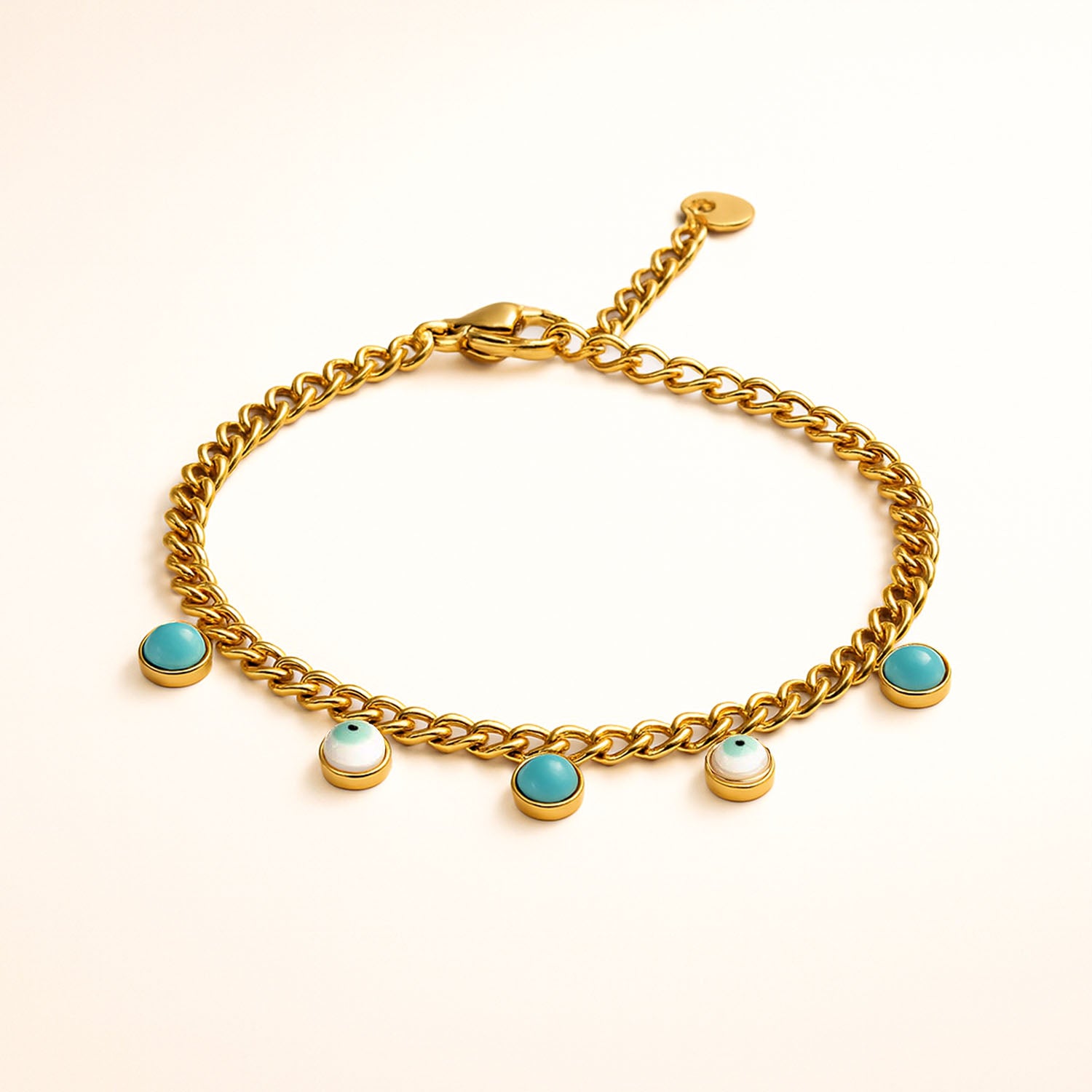 Elara Minimal Evil Eye Charm Gold Adjustable Bracelet
