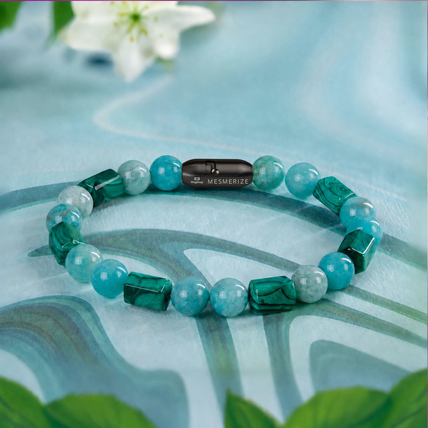 Elysia Amazonite & Cube Malachite Natural Stone Bracelet with Magsnap2