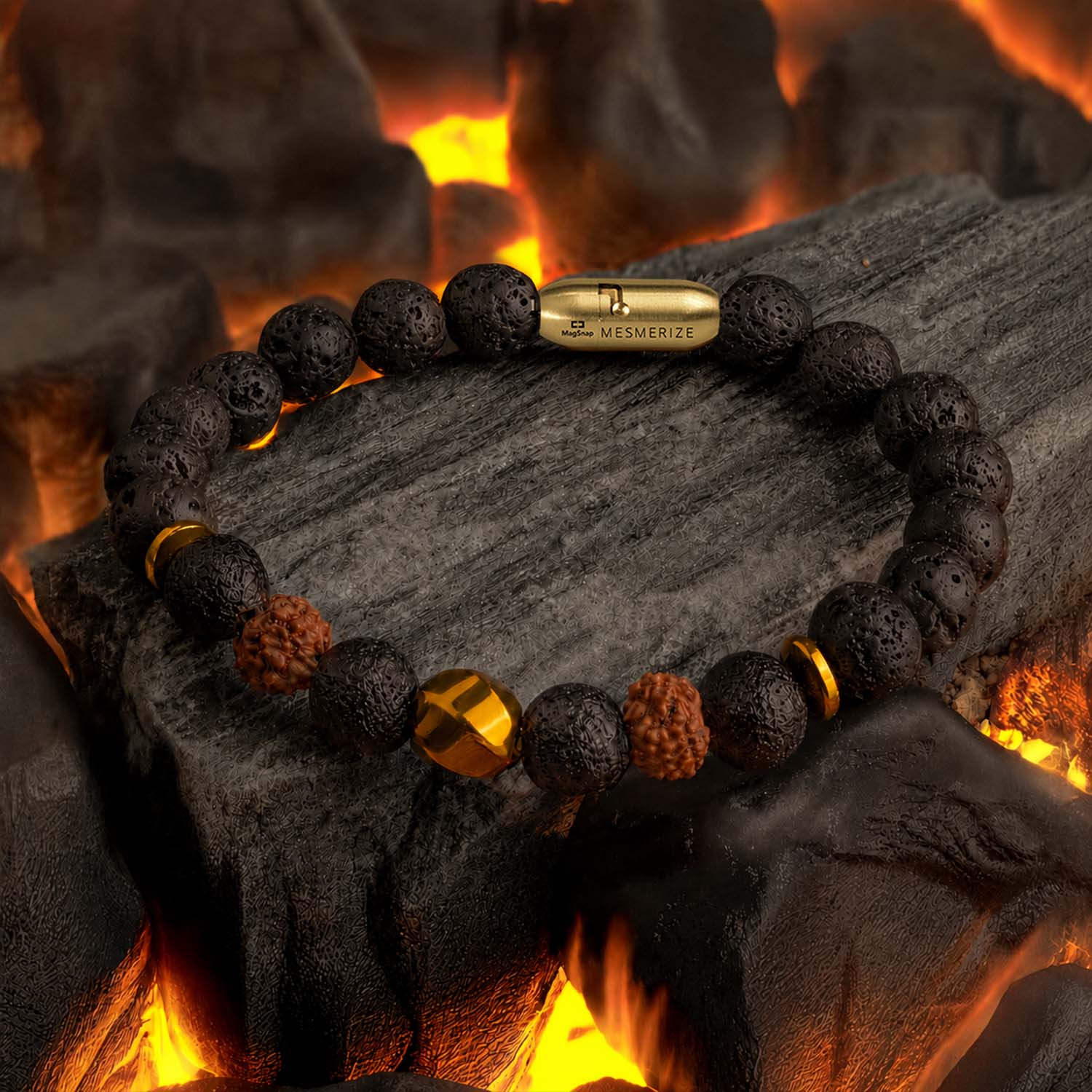 Grounded Rudraksh Natural Stone Bracelet With MagSnap2