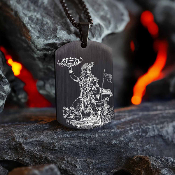 Guiding Krishna Godform Black Tag Necklace