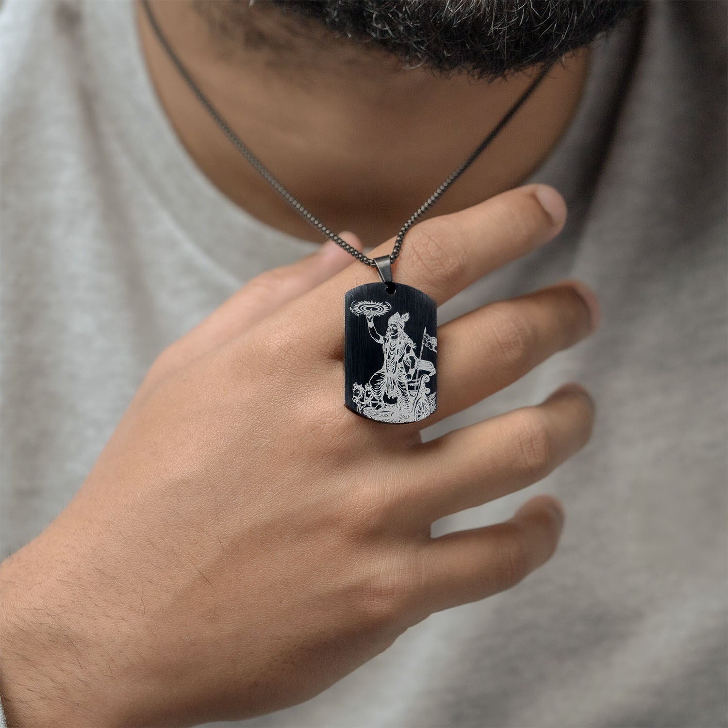 Guiding Krishna Godform Black Tag Necklace