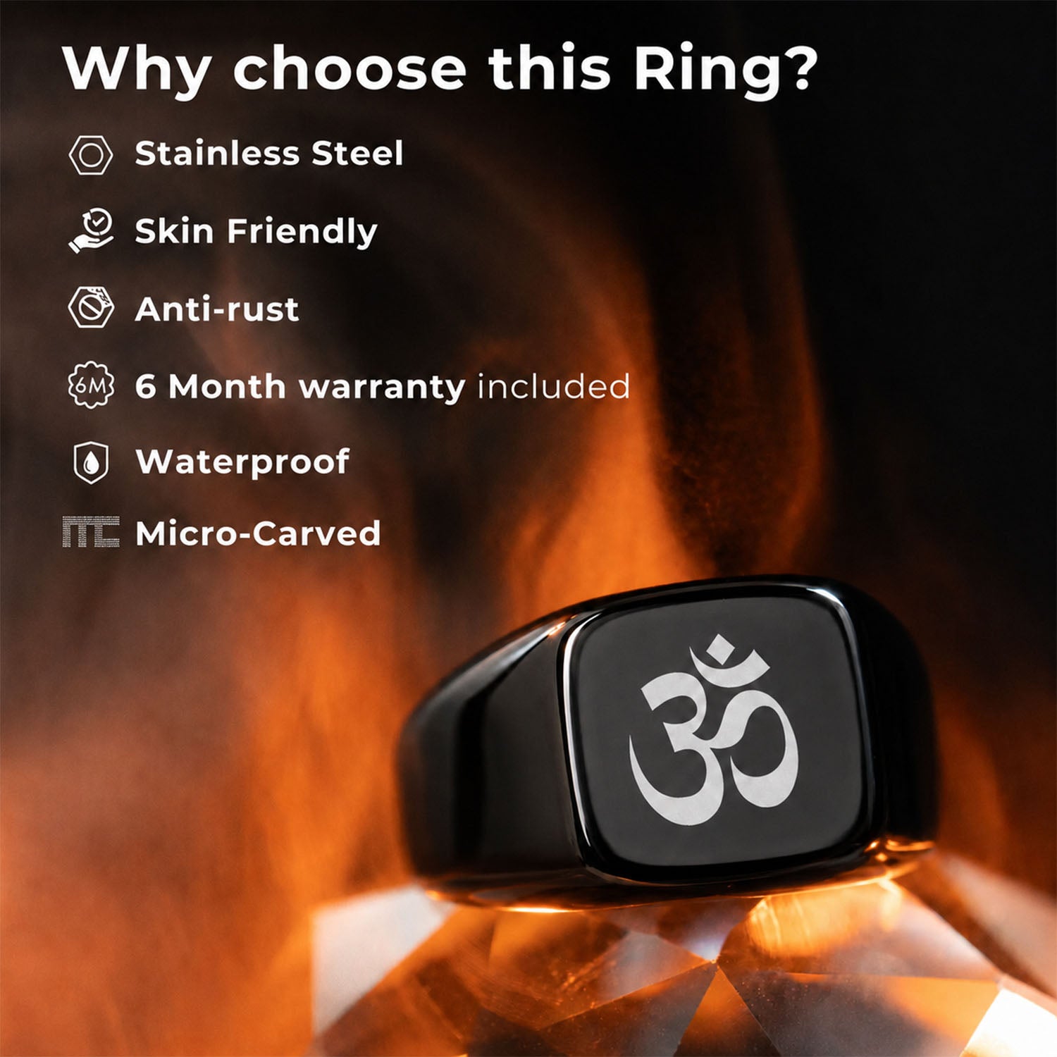 Positivity Hanuman Chalisa 9 Verse MicroCarved Beveled Ring
