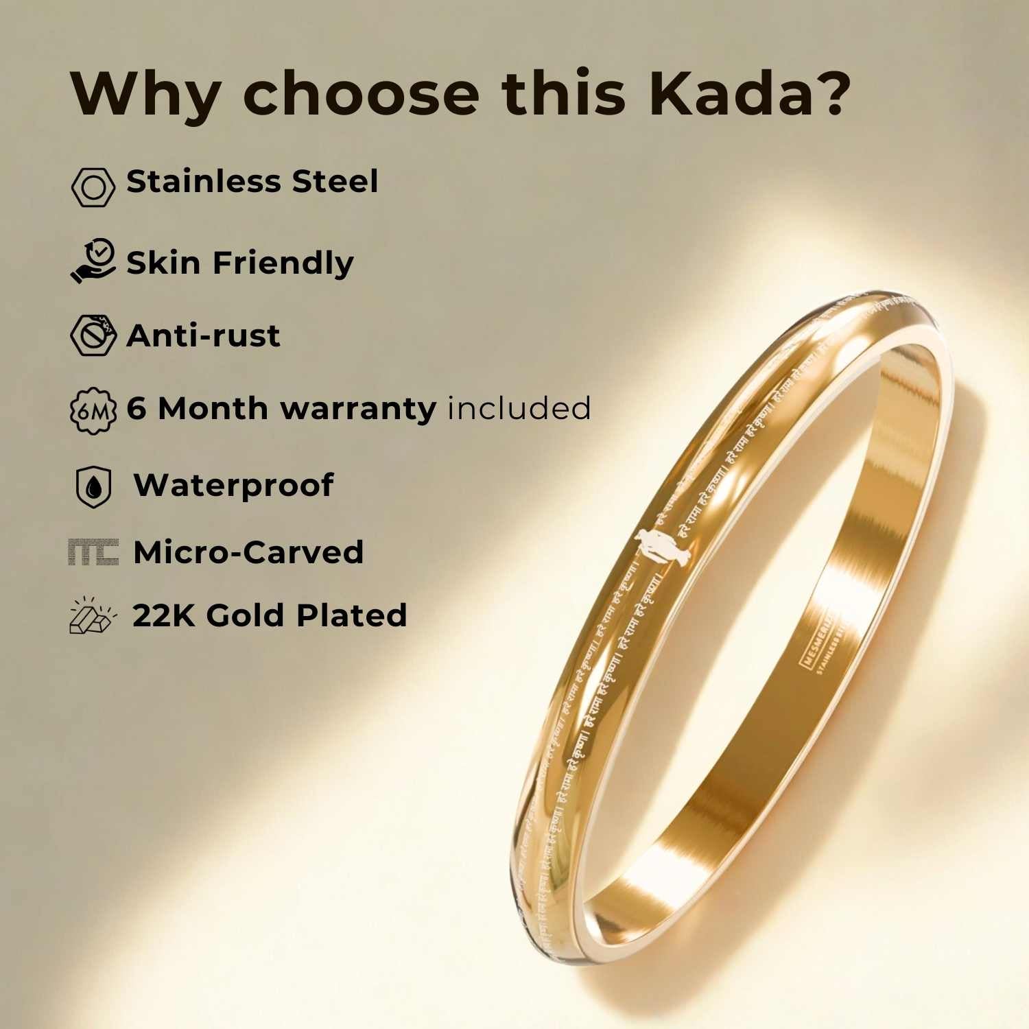 Om Namah Shivay MicroCarved Round Curved Kada Gold