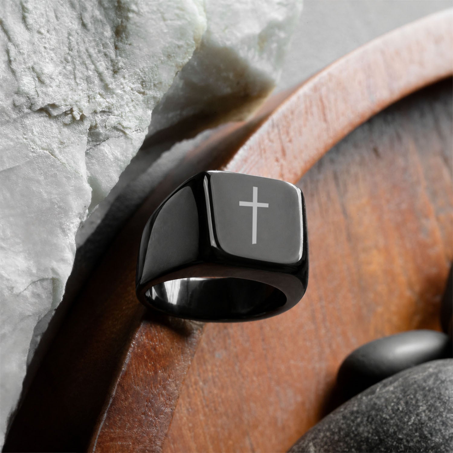 Spiritual Black Hercules Ring Holy Cross