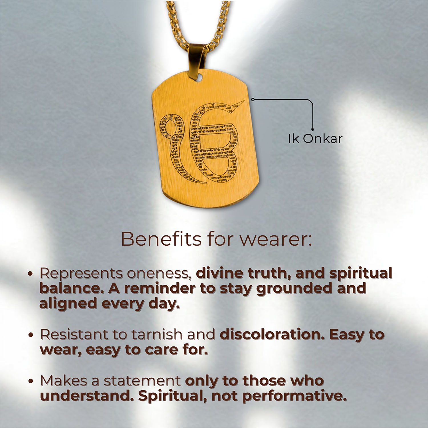 Ik Onkar MicroCarved Tag Necklace Gold