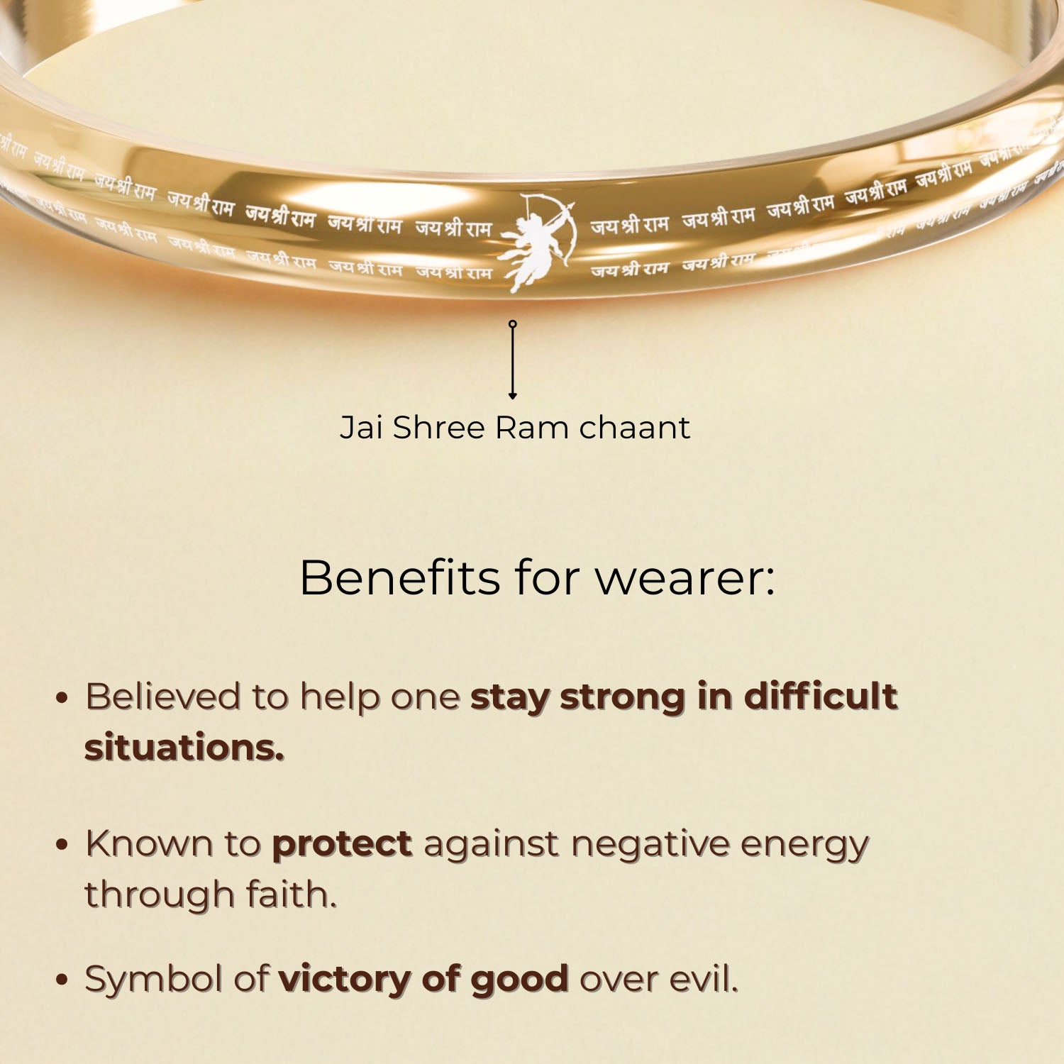 Jai Shree Ram MicroCarved Round Curved Kada Gold