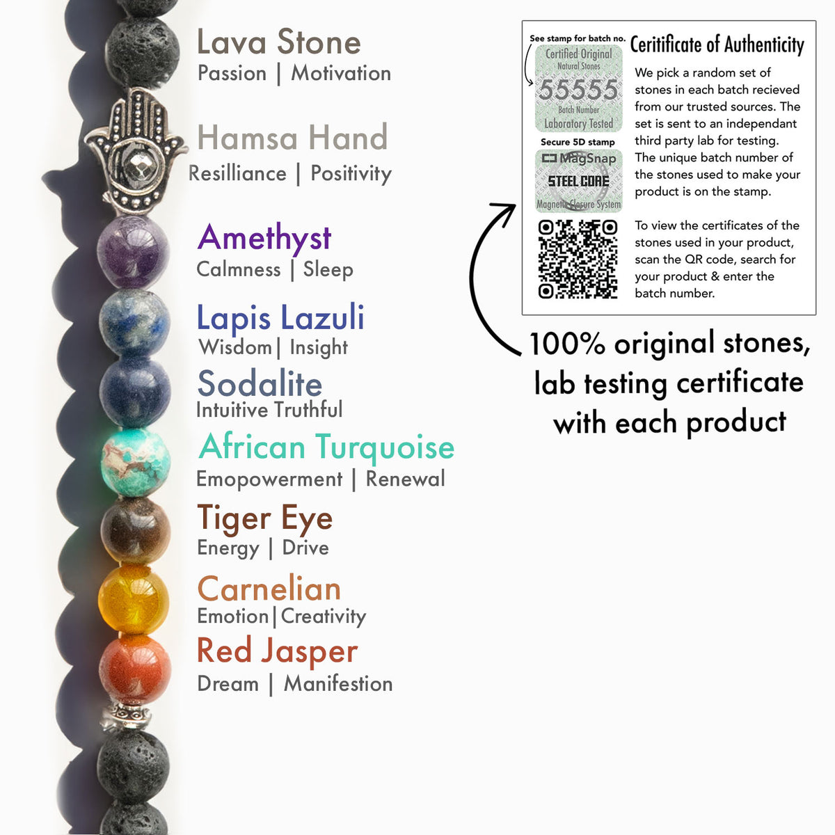Lava 7 Chakra Natural Stone Hamsa Bracelet 2