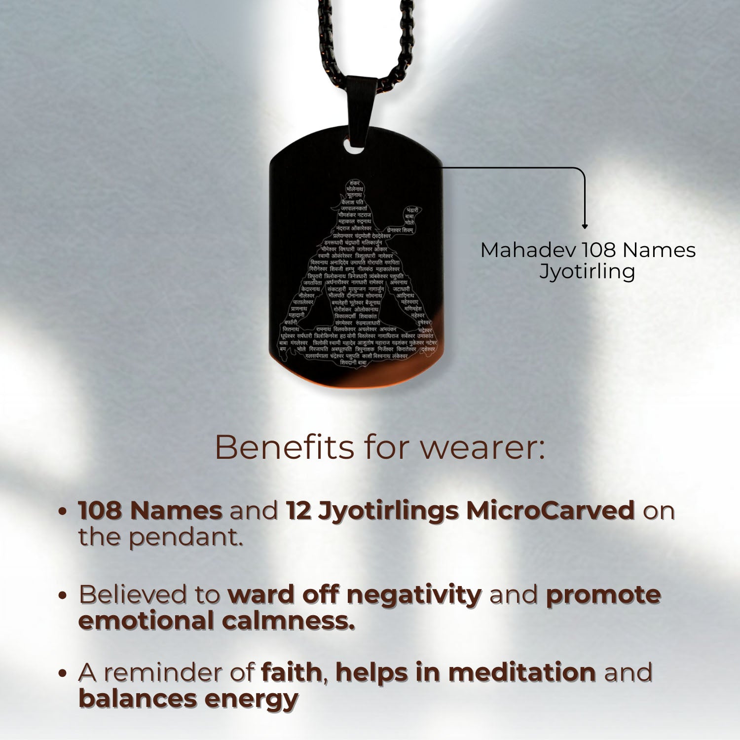Mahadev Jyotirling MicroCarved Tag Necklace Silver