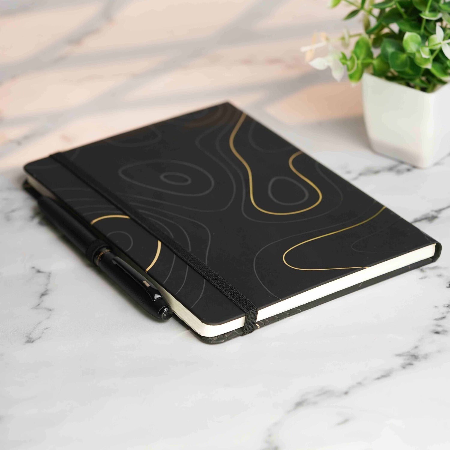 Matte Black Foil Print Diary with Personalised Pen