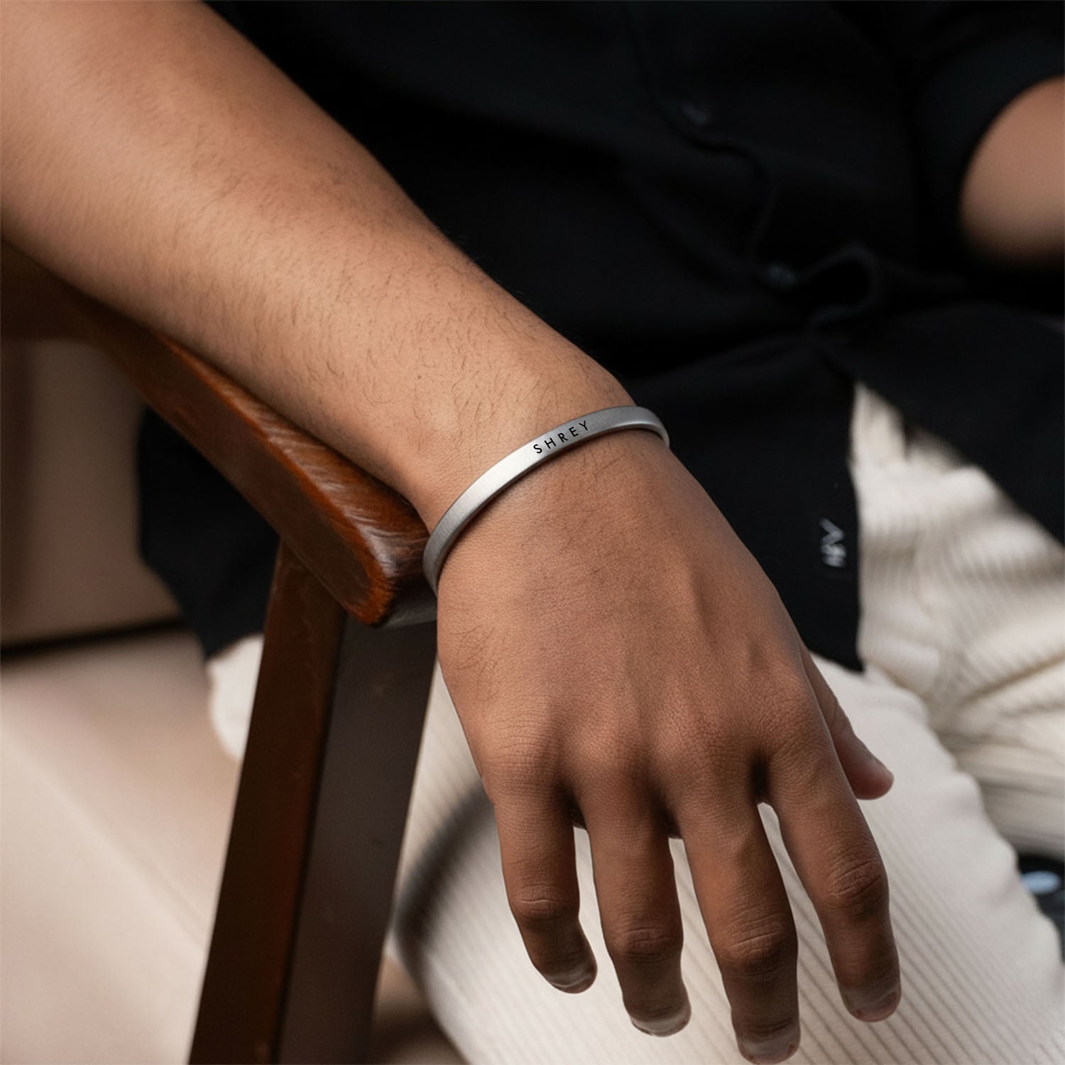 Matte Cuff Adjustable Bracelet Silver Personalised