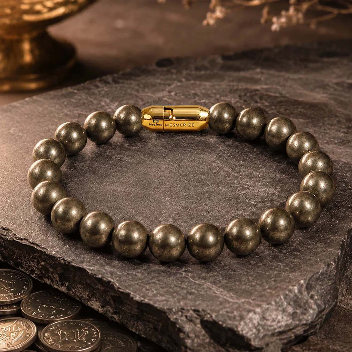 Pyrite Money Magnet Natural Stone Bracelet with Magsnap | Mesmerize