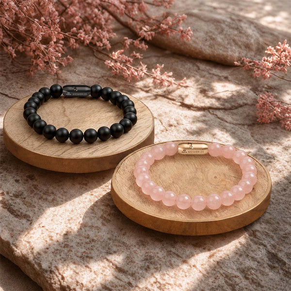Onyx & Rose Quartz Natural Stone Couple Bracelet with Magsnap 2