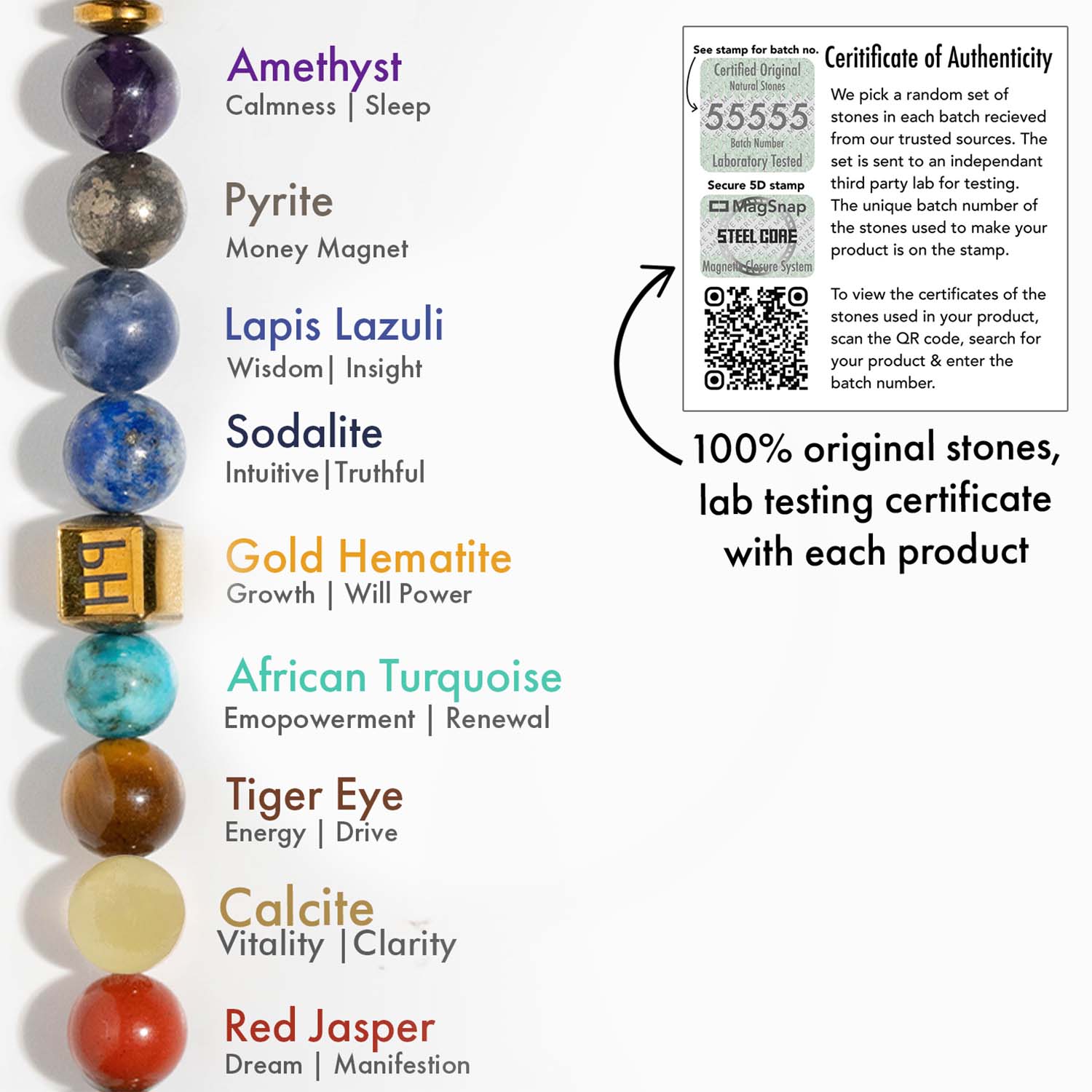 Non Personalised Money Magnet Pyrite 7 Chakra Natural Stone Bracelet With Magsnap2