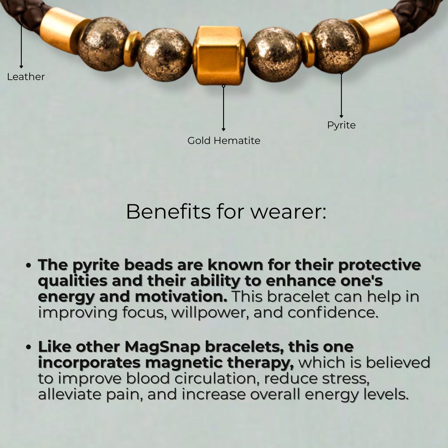 Non Personalised Pyrite Natural Stone NeoLeather Bracelet With MagSnap2