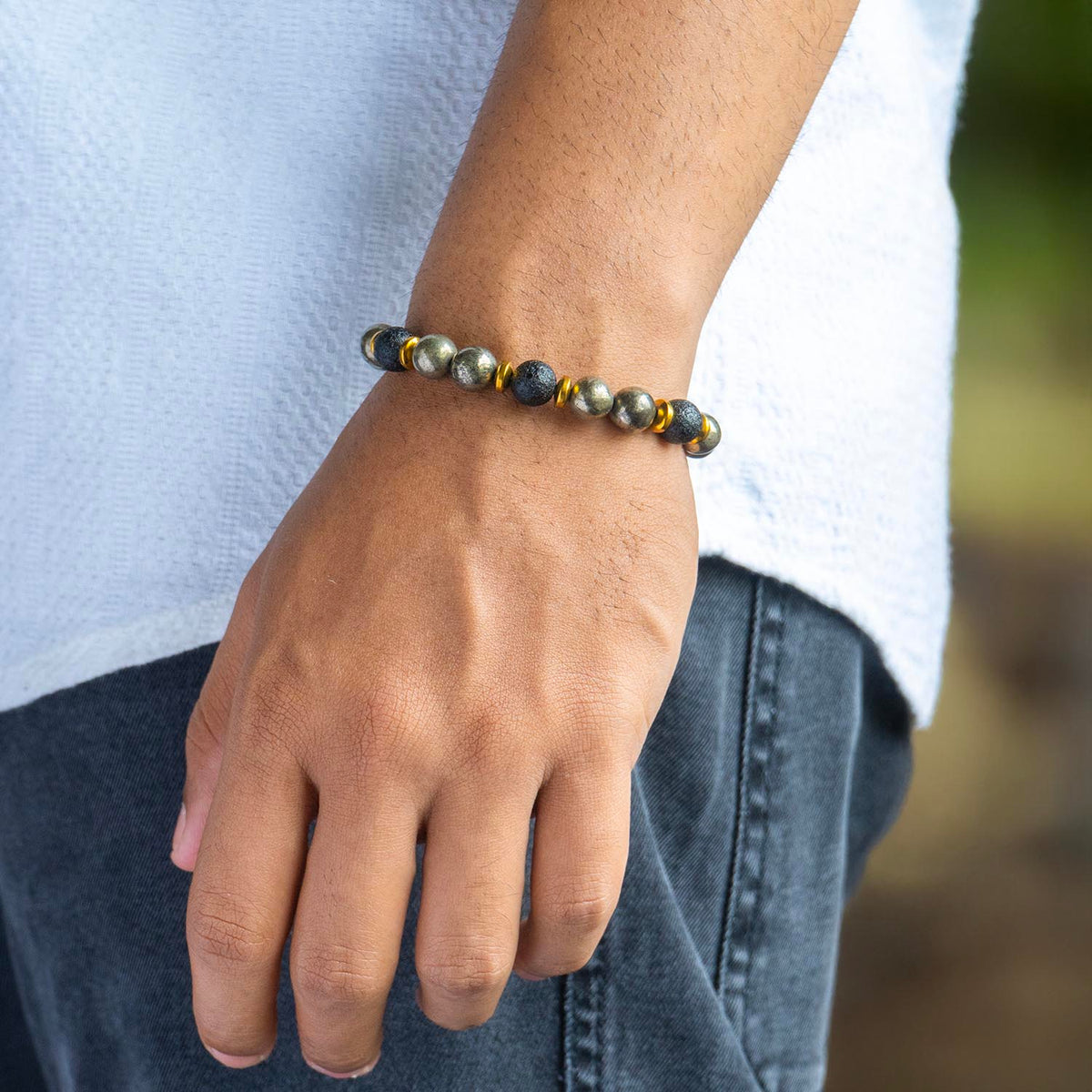 Sacred Growth Pyrite & Saffordite Natural Stone Bracelet With MagSnap 2