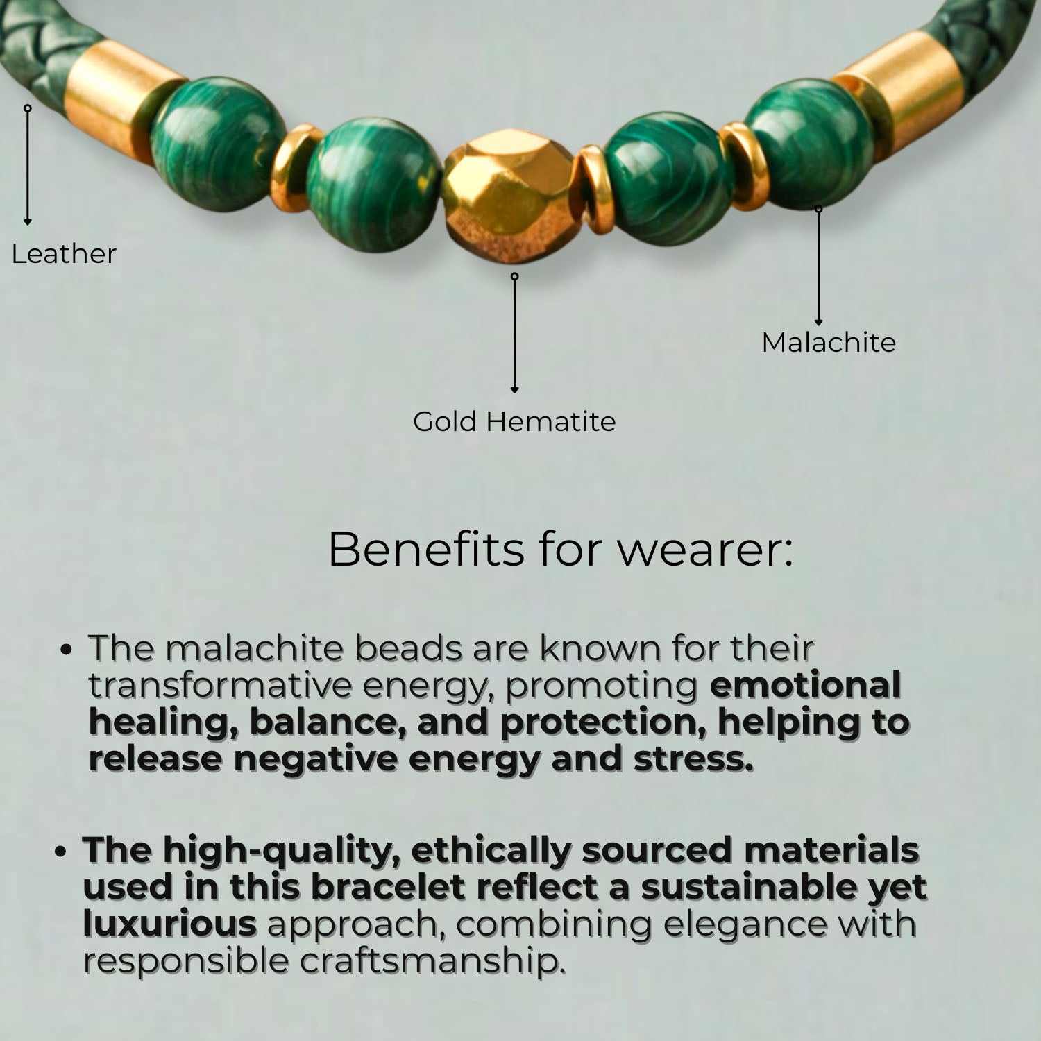 Prosperity Malachite Natural Stone NeoLeather Bracelet With MagSnap2