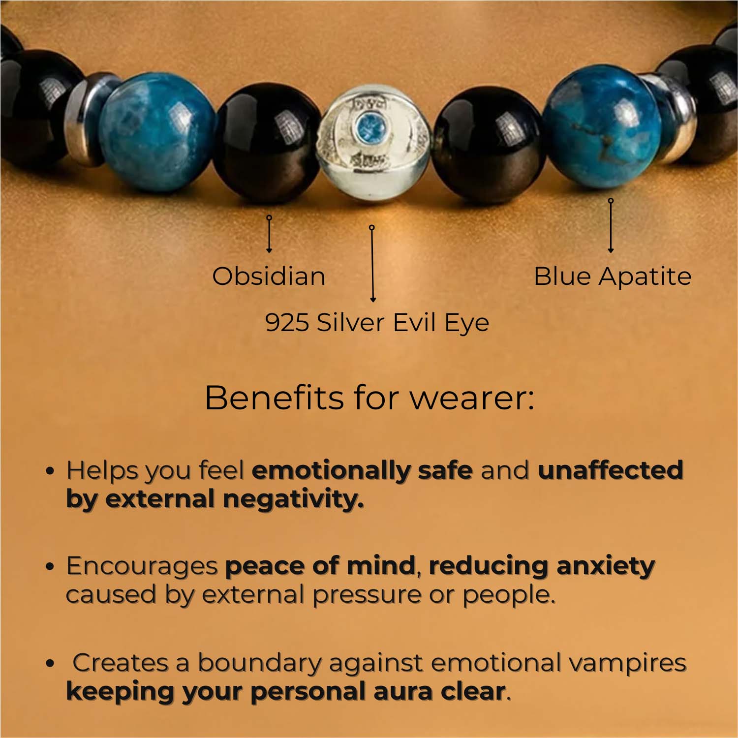 925 Sterling Silver Aegis Evil Eye Natural Stone Bracelet with Magsnap2