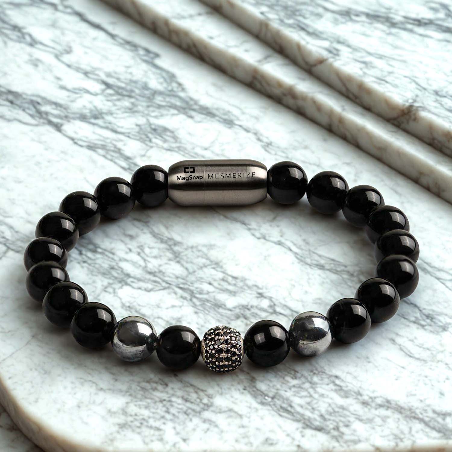 Pure 925 Silver Black Spinel Natural Stone Bracelet With MagSnap2