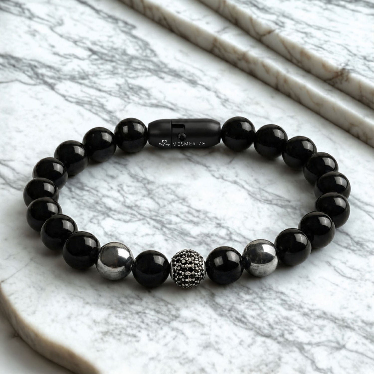 Pure 925 Silver Black Spinel Natural Stone Bracelet With MagSnap 3