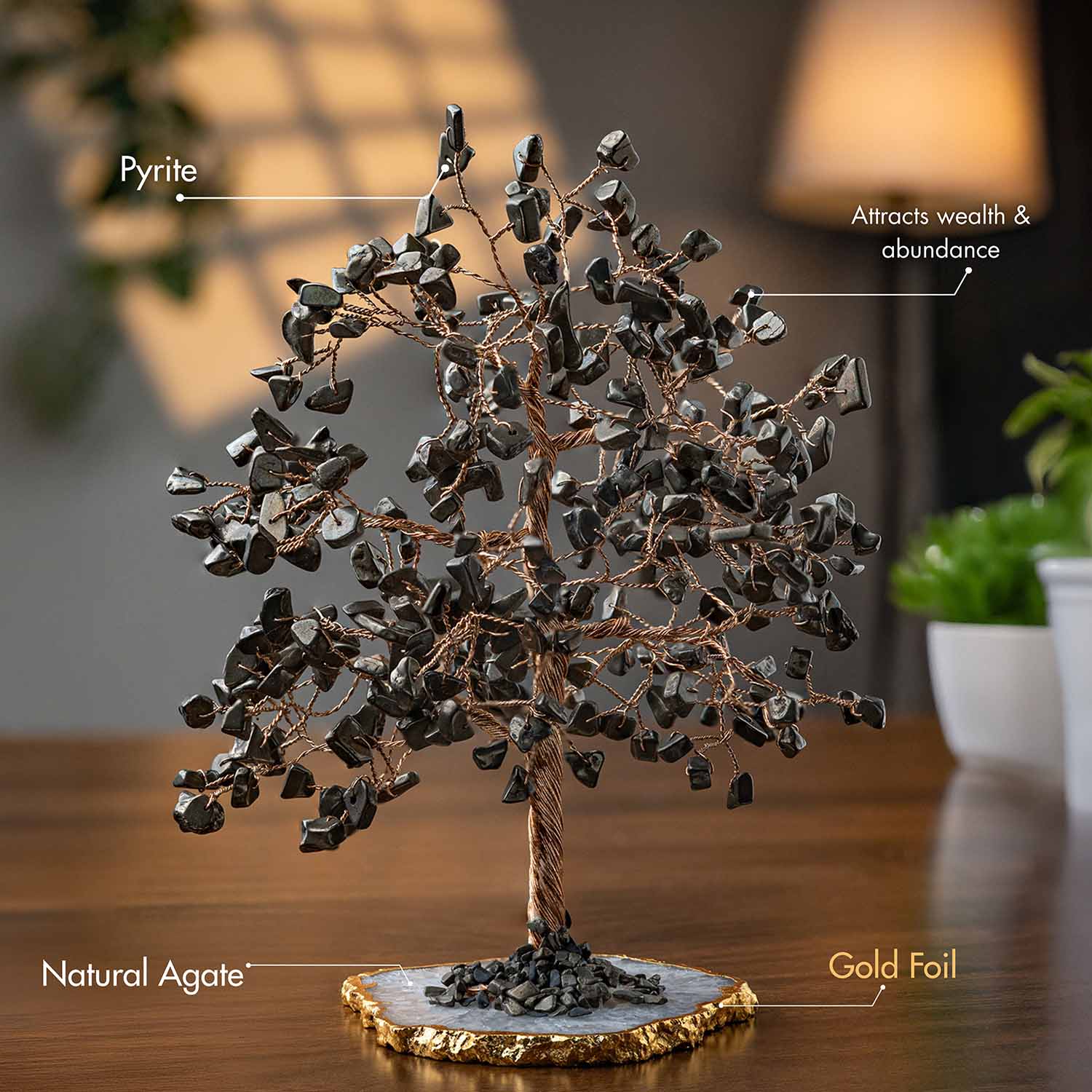 Pyrite Natural Stone Tree With White Agate Base