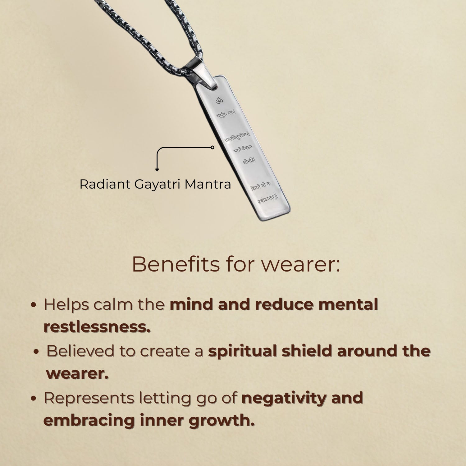 Radiant Gayatri Mantra Black Mini Tag Necklace