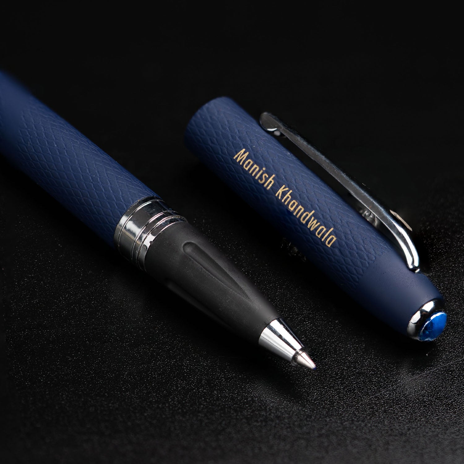 Matte Black Notebook with Ultra Matte Blue Sapphire 2 in 1 MagSnap Roller Ball Pen with Stylus Personalised