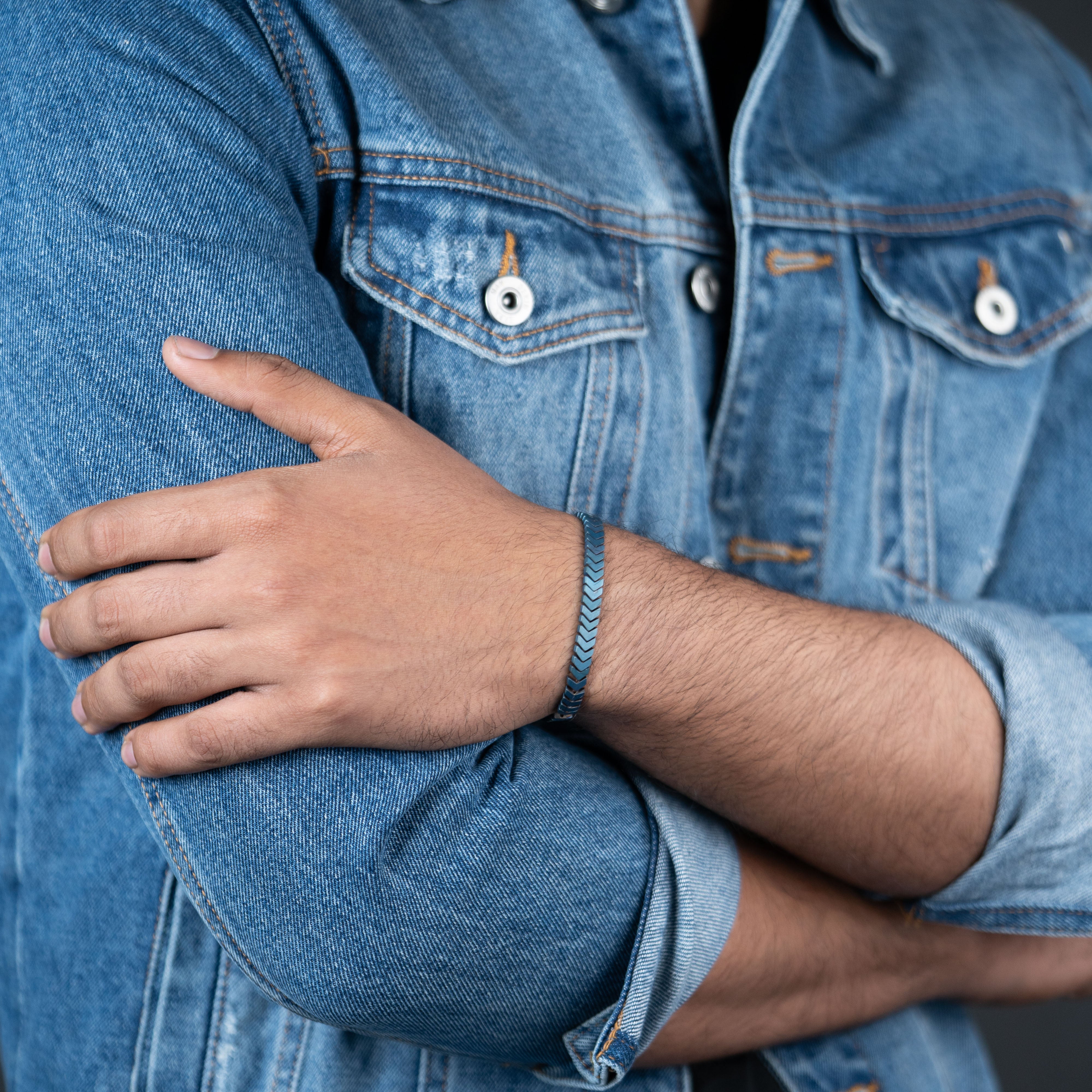 Steel Blue Hematite Stack Natural Stone Bracelet