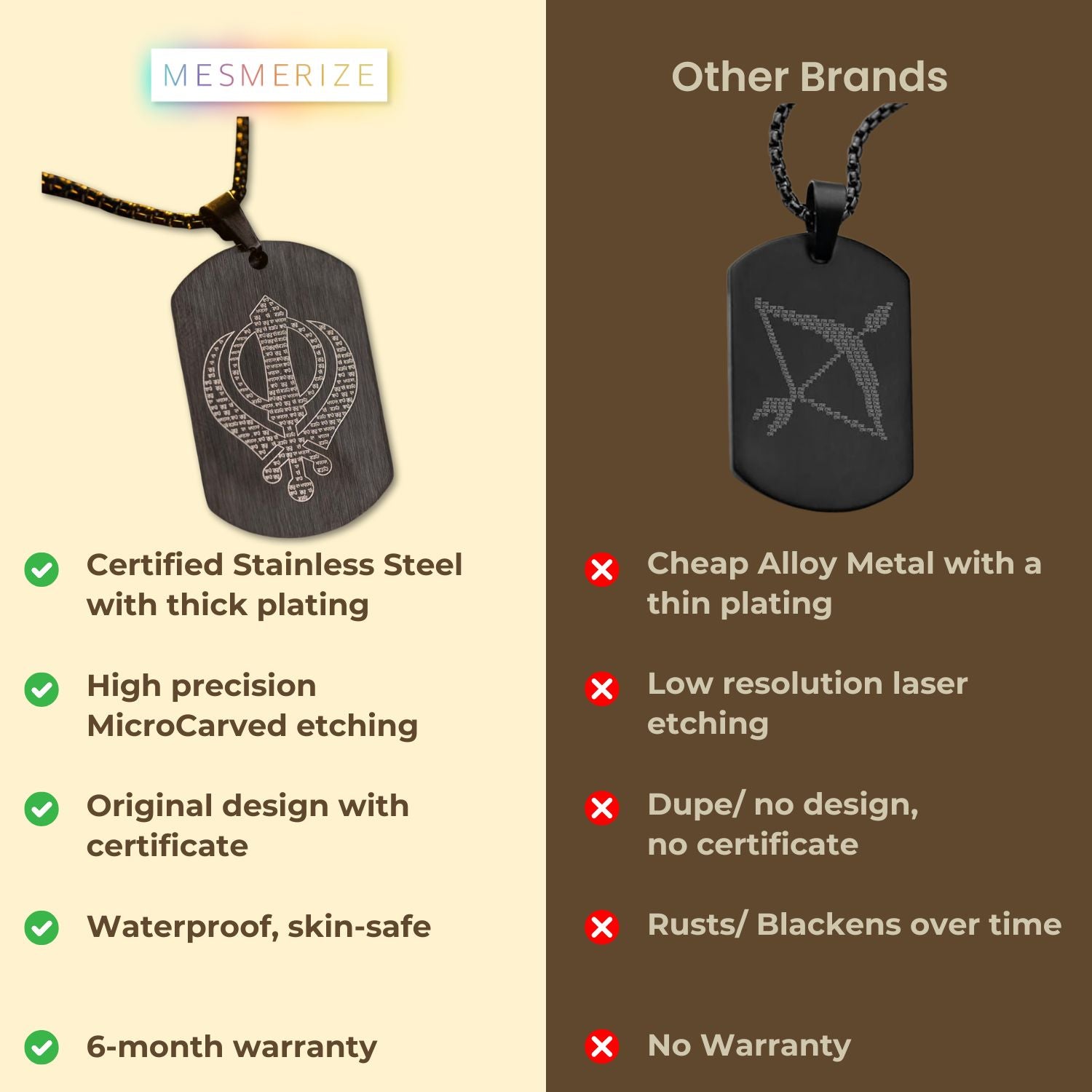 Khanda MicroCarved Tag Necklace Black