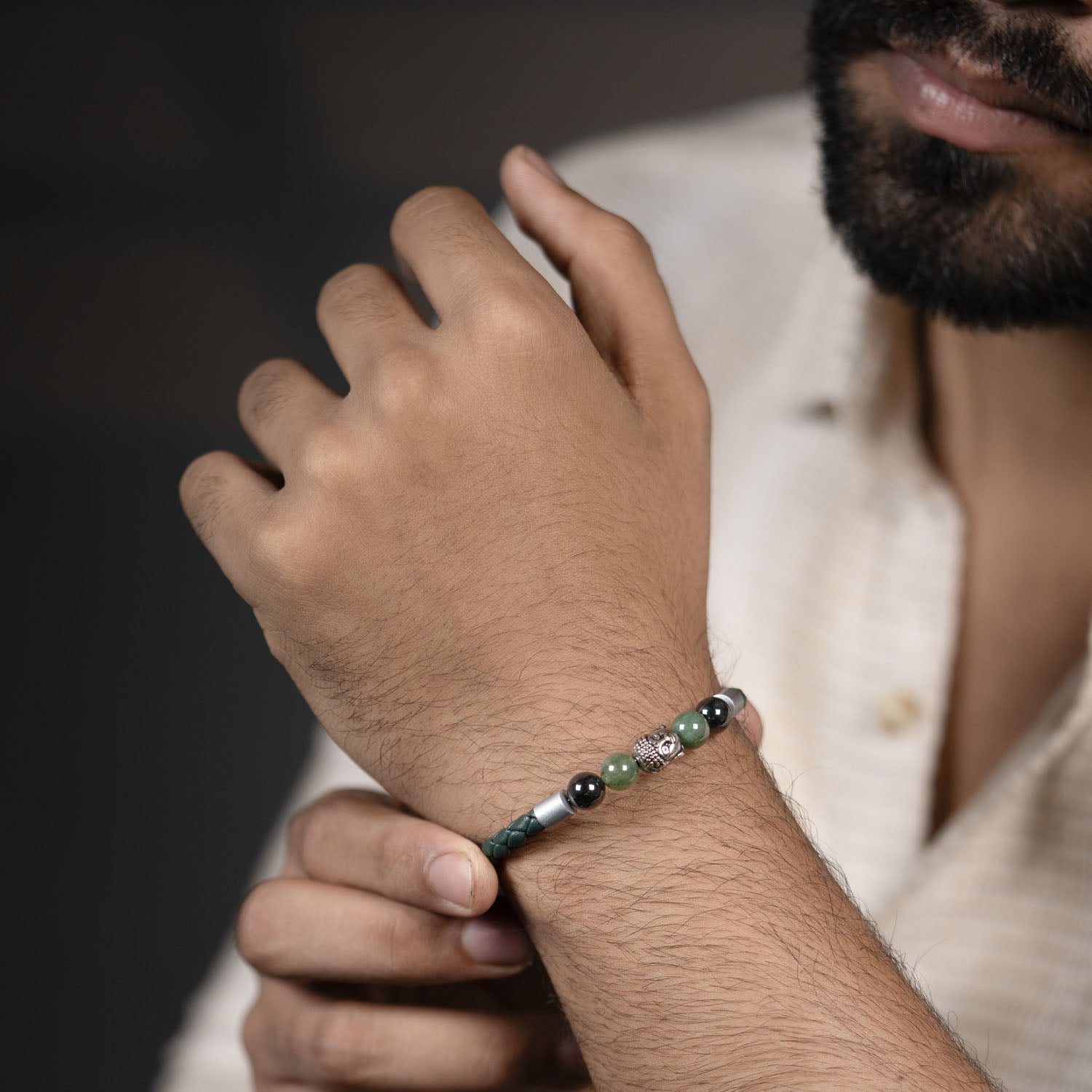 Zen Moss Agate Natural Stone NeoLeather Bracelet With MagSnap2