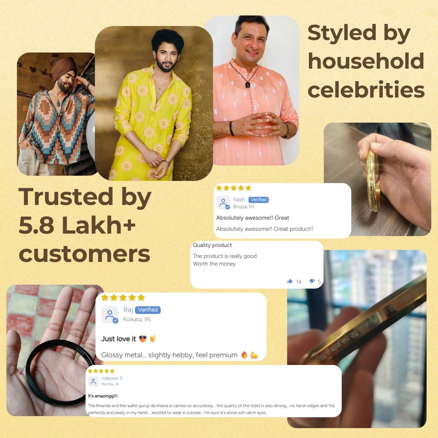 Round Curve Waheguruji Da Khalsa Kada Gold